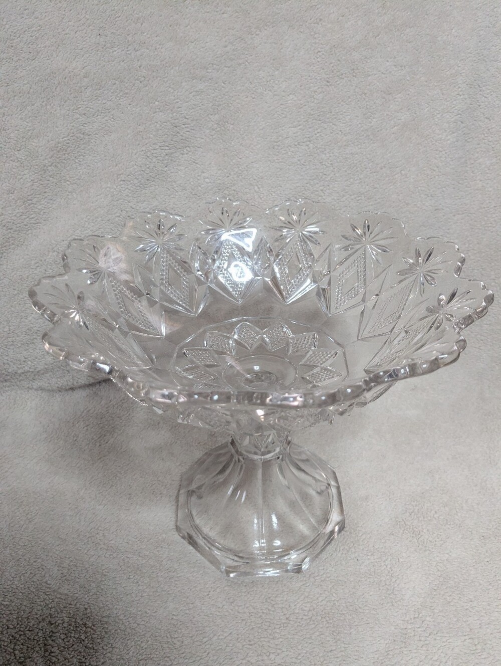 Vintage crystal glass footed bowl decor diamond cut design